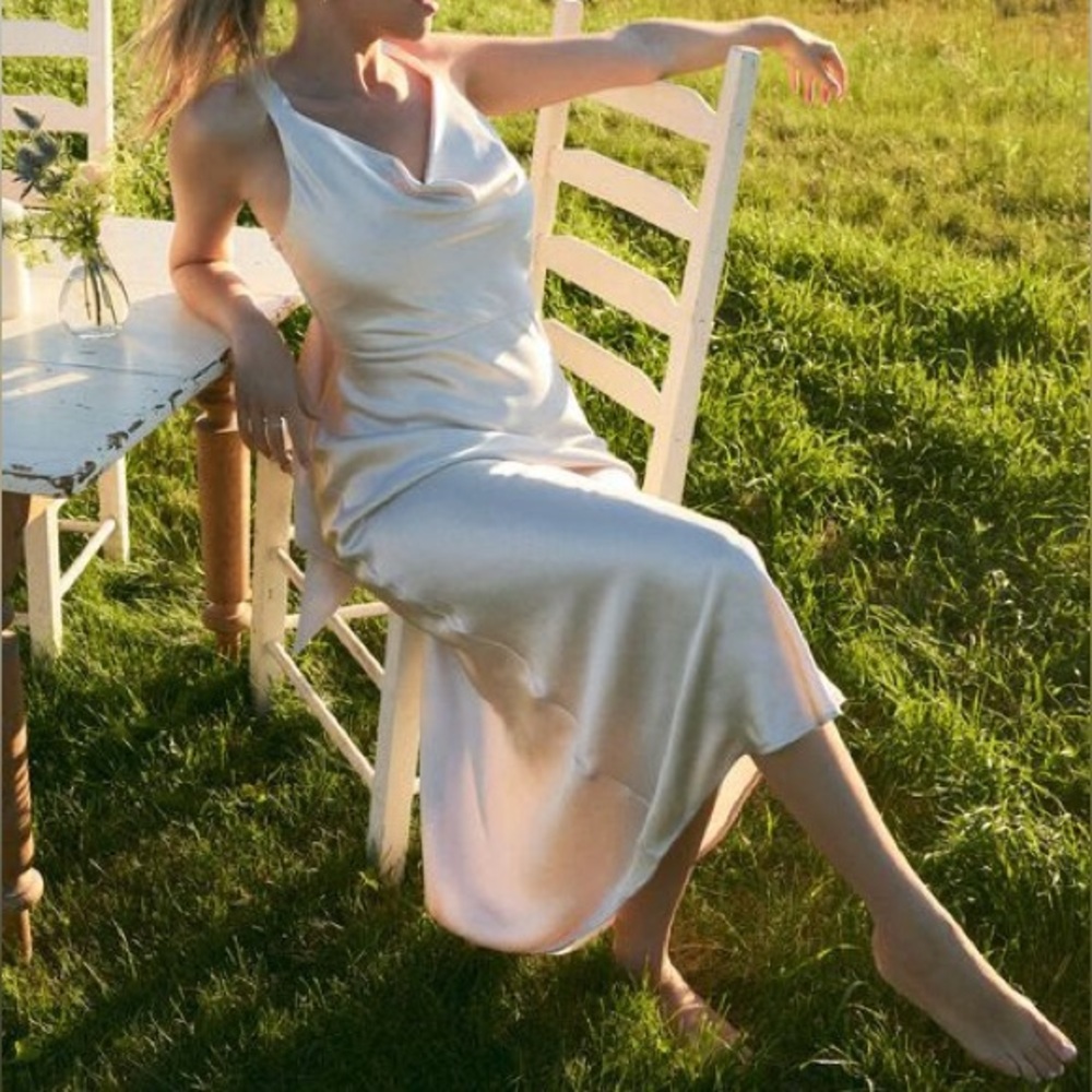 Dynamite Satin Cowl Neck Slip Dress in Polished Pearl - Picture 6 of 6